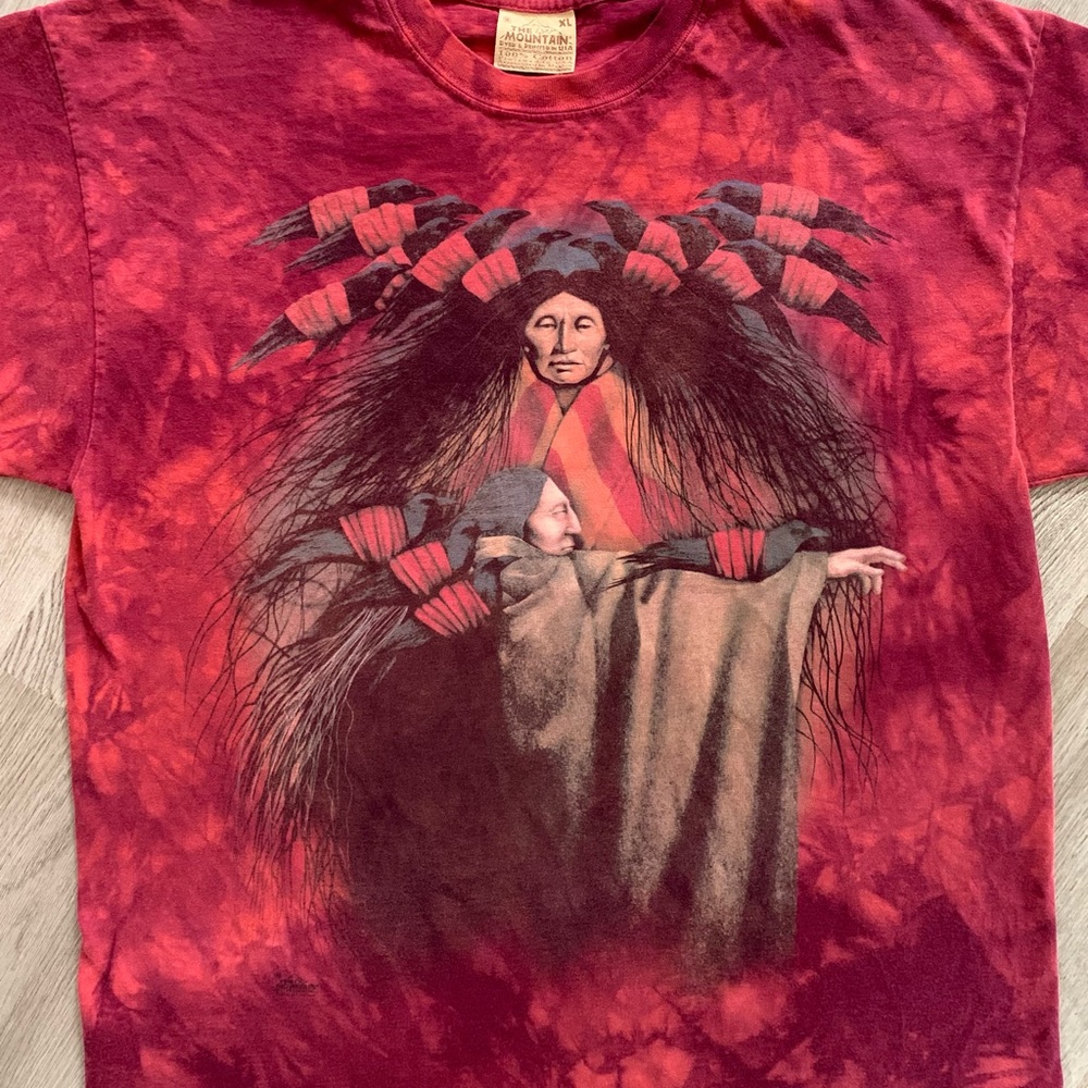 💖 Vintage The Mountain Beautiful Raven Native Art Frank Howell Tie Dye  T-Shirt